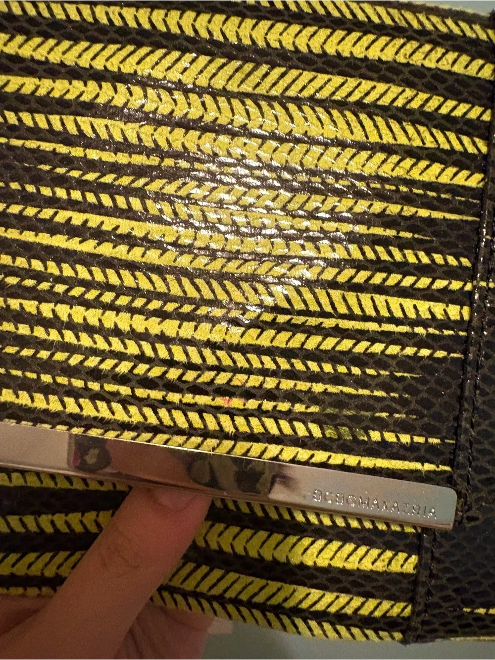 BCBGMAXAZRIA Black Yellow Striped Zip Around Wallet Credit Card Slots Women